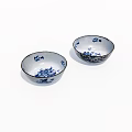 Elegant Ceramic Tableware Set Featuring Two Bowls with Blue Floral Patterns 3d model