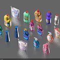 Colorful Household Cleaning Supplies Featuring Various Liquid Detergent Bottles And Packages