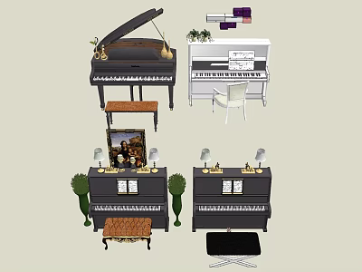 Various Musical Instruments and Art Supplies Including Pianos Art Frames and Decorative Items 3d model