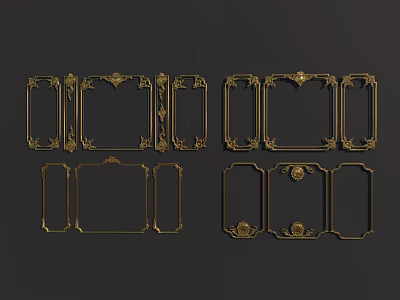 Golden Decorative Frame Lines With Various Intricate Designs And Ornate Patterns 3d model