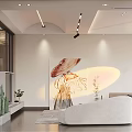 Modern Living and Dining Room Interior With Curved Sofa Decorative Painting And Ambient Lighting