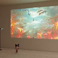 Projection Monitoring With Vibrant Animated Scenes Display On Wall In Home Setting