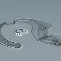 Modern Playground Equipment With Curved Mesh Structure And Circular Central Area For Kids Outdoor Fun