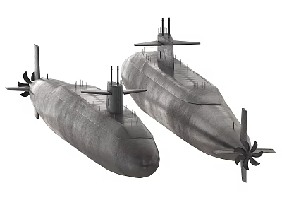 Two Military Submarines With Gray Hull Design As Naval Warfare Weapons 3d model