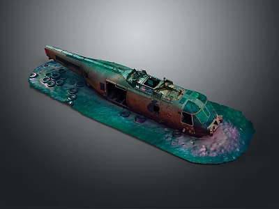 Detailed Rusted Sunken Ship Model With Underwater Corals And Shells 3d model
