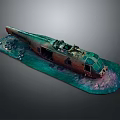 Detailed Rusted Sunken Ship Model With Underwater Corals And Shells