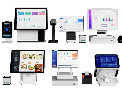 Modern Commercial POS Systems Featuring Touchscreen Terminals Cash Registers And Receipt Printers 3d model