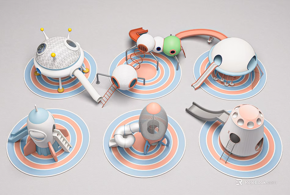 Colorful Dome Shaped Play Equipment With Slide And Circular Base For Children 3d model 