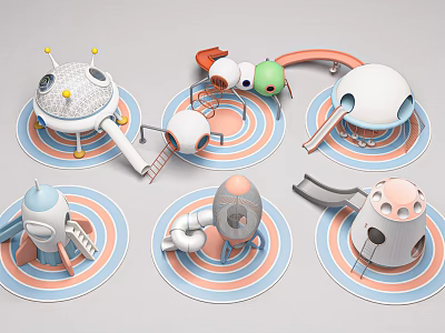 Colorful Dome Shaped Play Equipment With Slide And Circular Base For Children 3d model