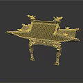 Traditional Chinese Pavilion Architecture With Green Tiled Roof Ornamental Eaves And Carved Columns