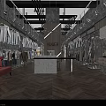 Stylish Clothing Store Interior With Hanging Dresses Display Racks Lights And Chevron Flooring