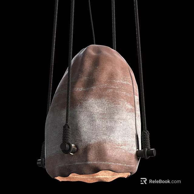 Egg Shaped Textured Brown Gray Chandelier With Rope Suspension And Metal Accents 3d model 