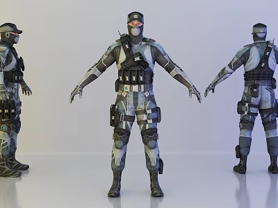 Game Movie Character In Camouflage Uniform With Tactical Gear And Multiple Angles 3d model