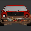 Red Vintage Rusty Sports Car With Black Hood And Gold Wheels