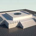 Ancient Architectural Square Platform With White Railings Circular Center And Stairs