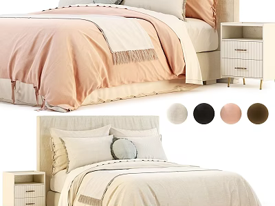 Modern Double Bed With Soft Linen Bedding Matching Nightstand And Color Options 3d model