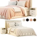 Modern Double Bed With Soft Linen Bedding Matching Nightstand And Color Options