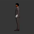 3D Character Model Wearing Gray Suit Red Tie And White Gloves