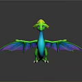 Cute 3D Green Dragon Game Character With Yellow Head Blue Neck And Colorful Wings Claws