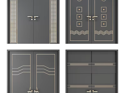Stylish Double Doors with Decorative Patterns Metallic Accents and Elegant Lines 3d model