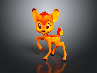 Cute Orange Yellow Cartoon Deer With Red Mane And Playful Pose 3D Render 3d model