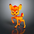 Cute Orange Yellow Cartoon Deer With Red Mane And Playful Pose 3D Render