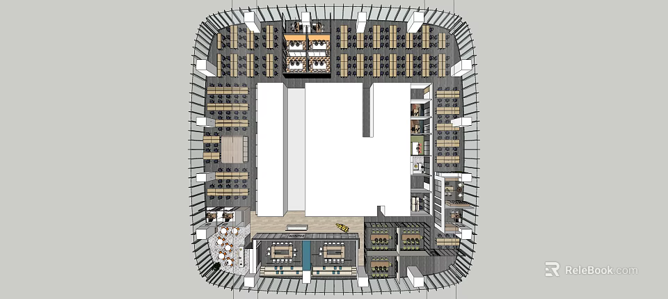 Office Floor Plan Design With Workstations Meeting Spaces And Lounge Areas 3d model