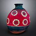 Traditional Red Ceramic Vase With Blue And White Circular Decorative Patterns 3d model