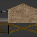 Wooden House Exterior with Brown Roof Blue Awning on Stilts and Wooden Stairs