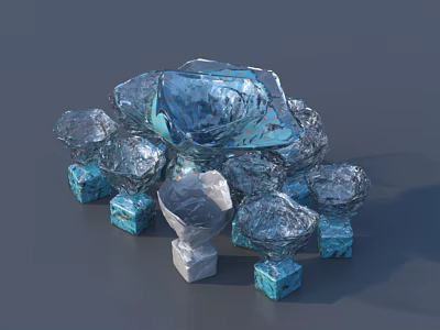 Modern Crystal Decorative Ornaments Set With Blue Bases And Irregular Sculptural Pieces 3d model
