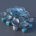 Modern Crystal Decorative Ornaments Set With Blue Bases And Irregular Sculptural Pieces