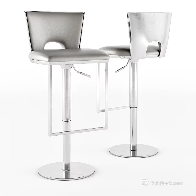 Modern Silver Bar Stools With Metal Frame And Leather Seat Design 3d model 
