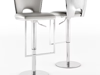 Modern Silver Bar Stools With Metal Frame And Leather Seat Design 3d model
