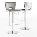 Modern Silver Bar Stools With Metal Frame And Leather Seat Design