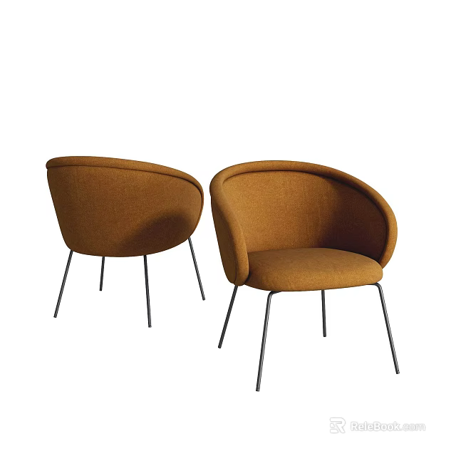 Two Brown Modern Single Sofas With Upholstered Seats And Metal Legs 3d model