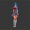 Anime Girl Design With Blue Hair Pigtails Purple Dress Red Vest White Socks And Shoes