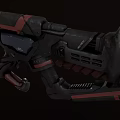 Black And Red Sci Fi Gun With Futuristic Mechanical Design And Tactical Grip