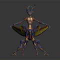 Fantasy Insectoid Character Creature With Vibrant Exoskeleton Multiple Limbs And Metallic Wings