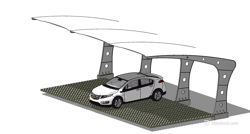 Carport Sunshade Structure For Vehicle Protection With Metal Support Columns 3d model 