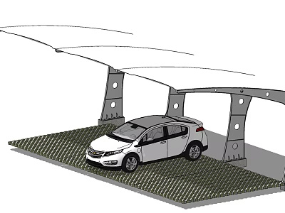 Carport Sunshade Structure For Vehicle Protection With Metal Support Columns 3d model