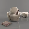 Modern Beige Single Sofa With Cozy Brown Pillows And Matching Ottoman