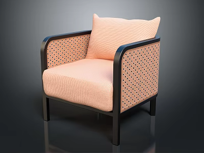 Modern Peach Armchair with Black Frame and Perforated Dot Pattern on Armrest and Backrest 3d model