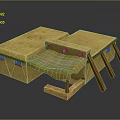 Yellow Residential Building Model Featuring Wooden Supports And Sloped Roof Design