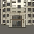 Modern Building Entrance With Stone Facade Glass Door And Greenery Paved Ground