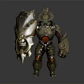 Ornate Armor Clad Character With Mythical Creature Design Elements On Helmet And Shield 3d model