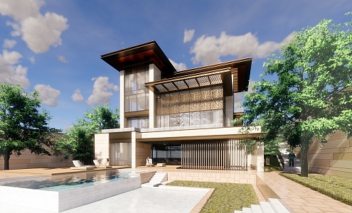 New Asian Style Villa 3d model