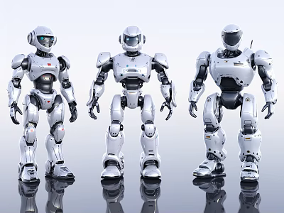 Futuristic Humanoid Game Movie Character Robots With Silver White Armor And Mechanical Joints 3d model