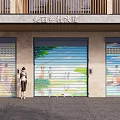 Beautiful Countryside Renovation Building With Colorful Mural Roller Shutter Doors And Person