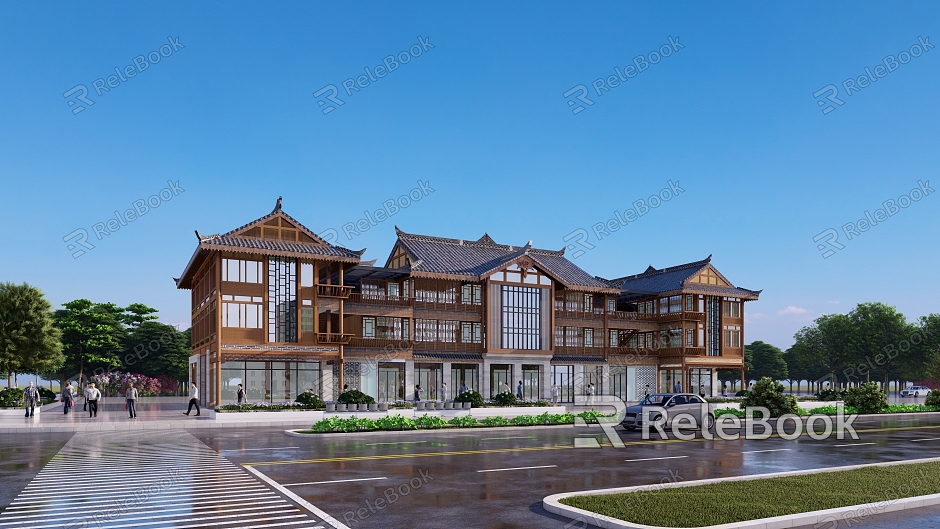 New Chinese shopping mall, commercial street, office building, administration complex, hotel apartment building model