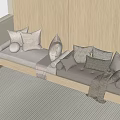 Cozy Modern Sofa Seating With Light Beige Cushions Wooden Frame And Window